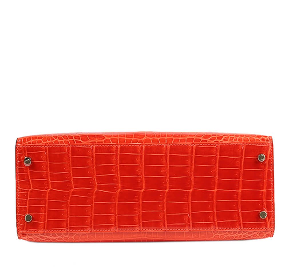 Hermès Porosus Crocodile Kelly 28 Geranium - Crowned Bag
