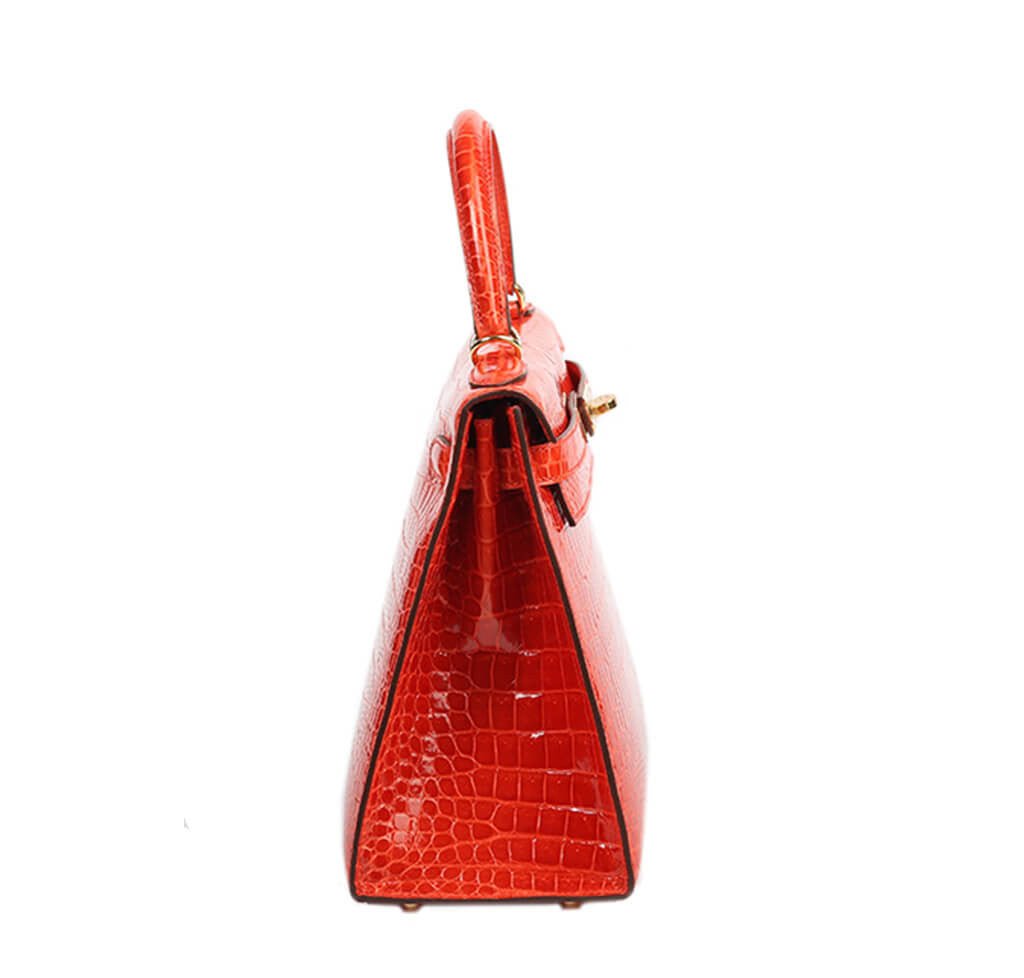 Hermès Porosus Crocodile Kelly 28 Geranium - Crowned Bag