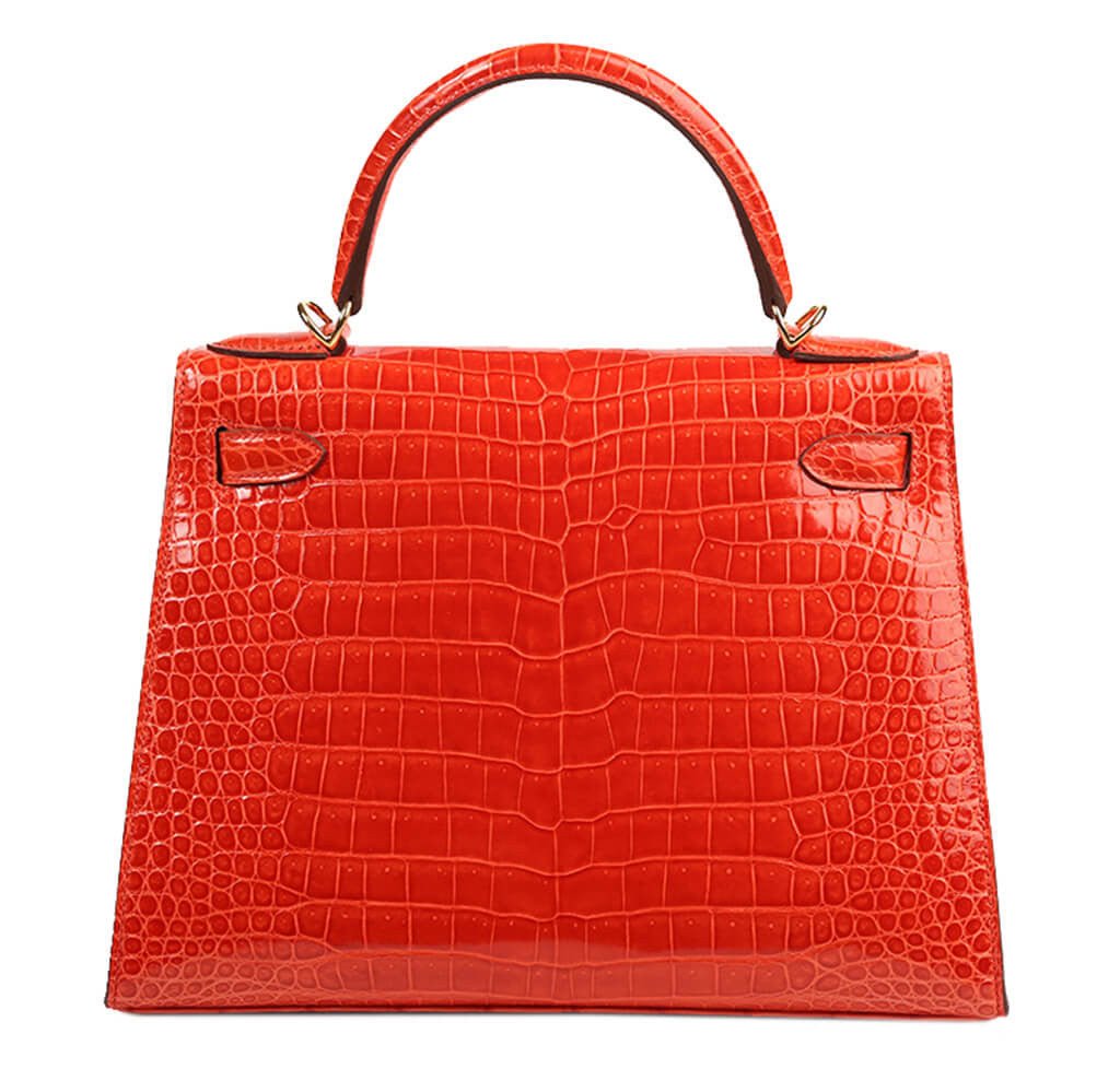 Hermès Porosus Crocodile Kelly 28 Geranium - Crowned Bag
