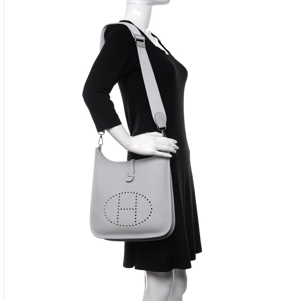 Hermes Clemence Evelyne III 29 Bleu Pale Crowned Bag