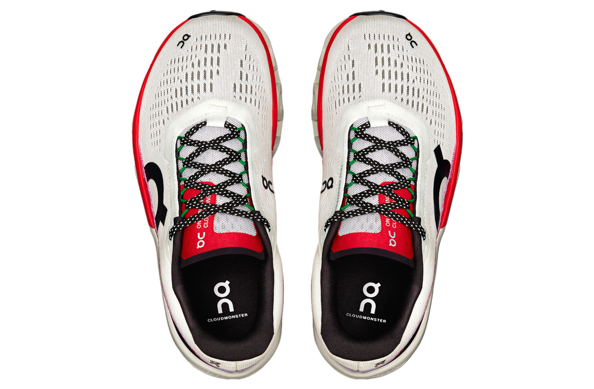 On Running Women's Cloudmonster 2 Shoes - Ivory / Red On Running