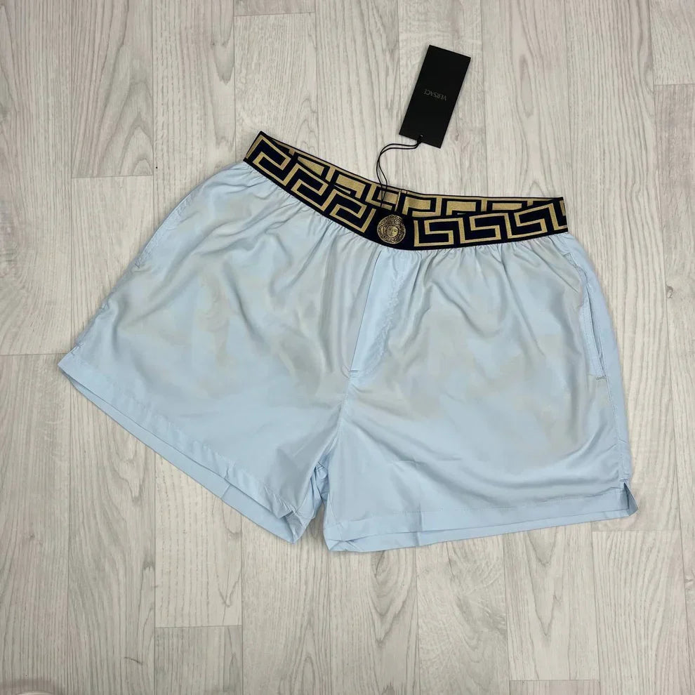 Versace Greca Border Swim Shorts Set Light Blue Men's Reps Sale UK Best Quality Sale AAA Replica