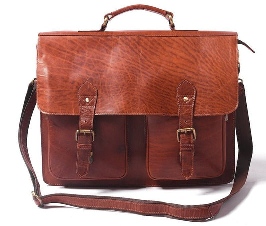 Leather Messenger Briefcase for Men – Personalized Laptop Bag 15 Inch - Crowned Bag