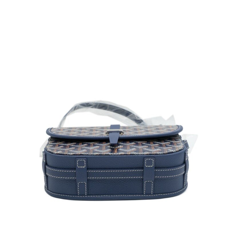 Navy Blue Goyardine Canvas and Decize Taurillon Belvedere PM Bag Silver Hardware - Crowned Bag