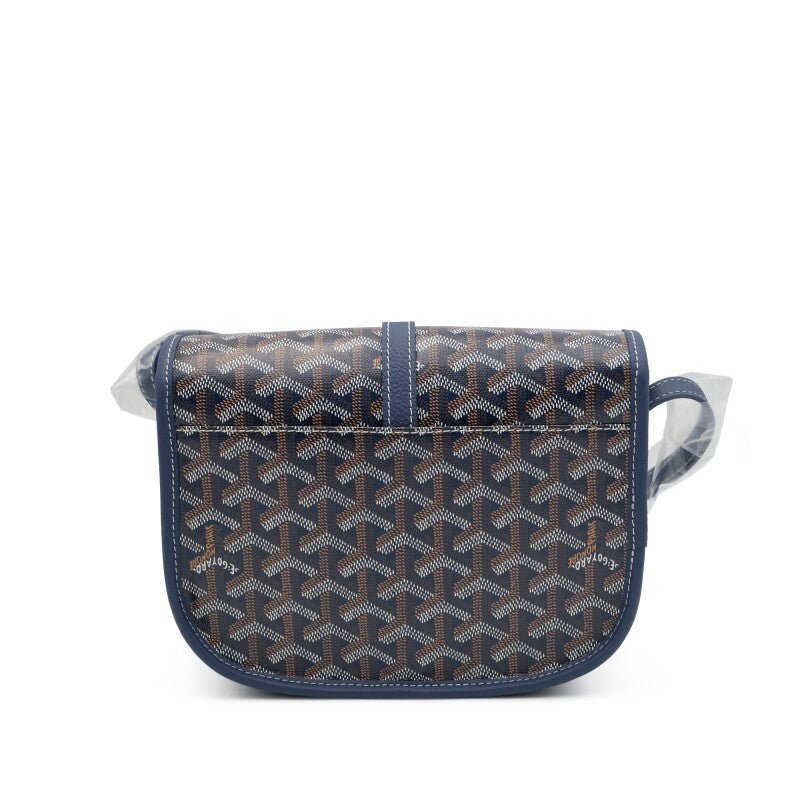 Navy Blue Goyardine Canvas and Decize Taurillon Belvedere PM Bag Silver Hardware - Crowned Bag