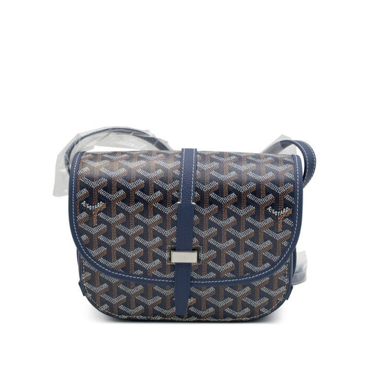 Navy Blue Goyardine Canvas and Decize Taurillon Belvedere PM Bag Silver Hardware - Crowned Bag