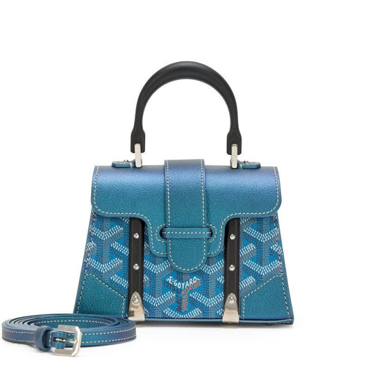 Pearly Blue Goyardine Canvas and Chevroches Calfskin Saïgon Structuré Nano Bag Silver Hardware, 2024 - Crowned Bag