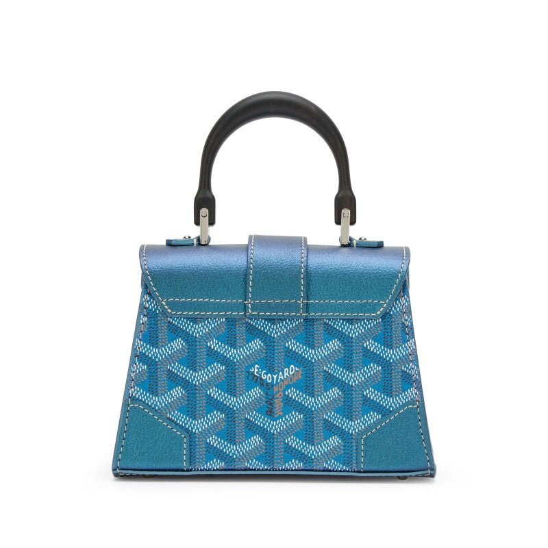 Pearly Blue Goyardine Canvas and Chevroches Calfskin Saïgon Structuré Nano Bag Silver Hardware, 2024 - Crowned Bag