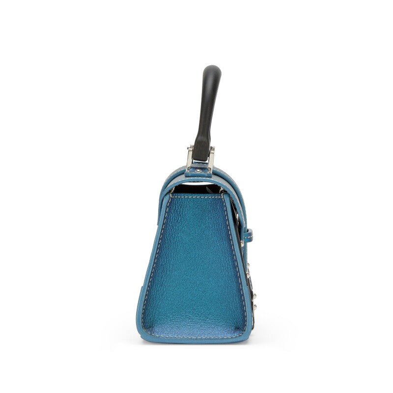 Pearly Blue Goyardine Canvas and Chevroches Calfskin Saïgon Structuré Nano Bag Silver Hardware, 2024 - Crowned Bag