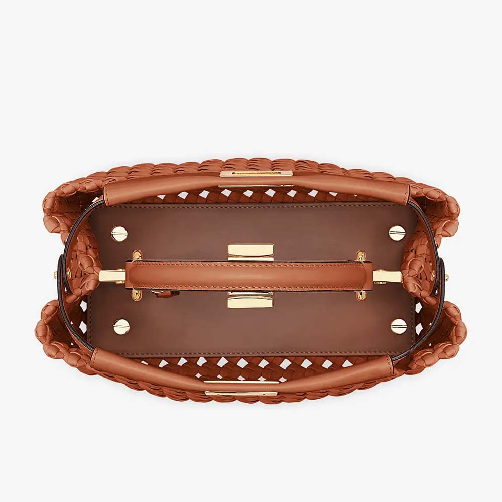PEEKABOO MINI Brown Leather Interlace Bag - Crowned Bag
