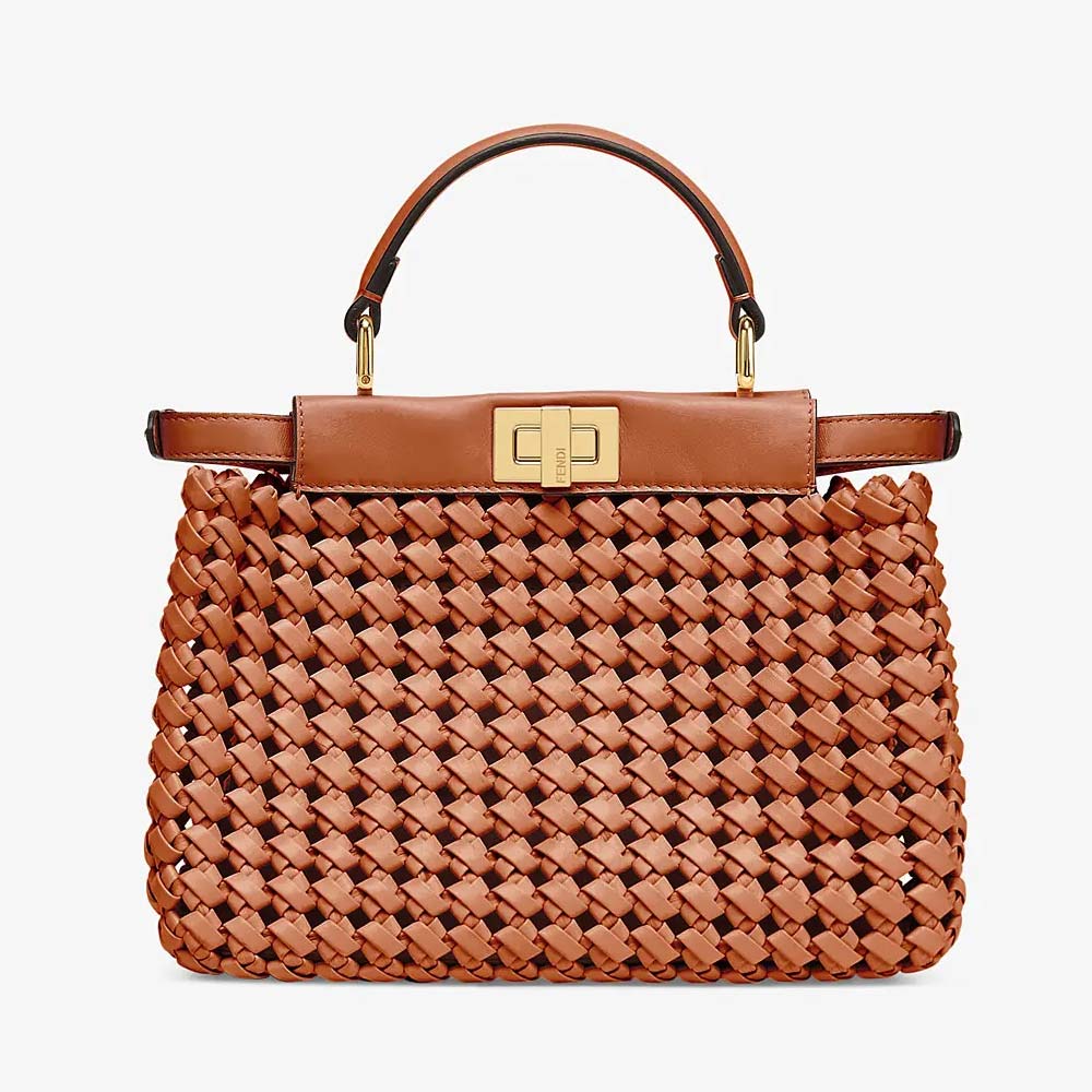 PEEKABOO MINI Brown Leather Interlace Bag - Crowned Bag