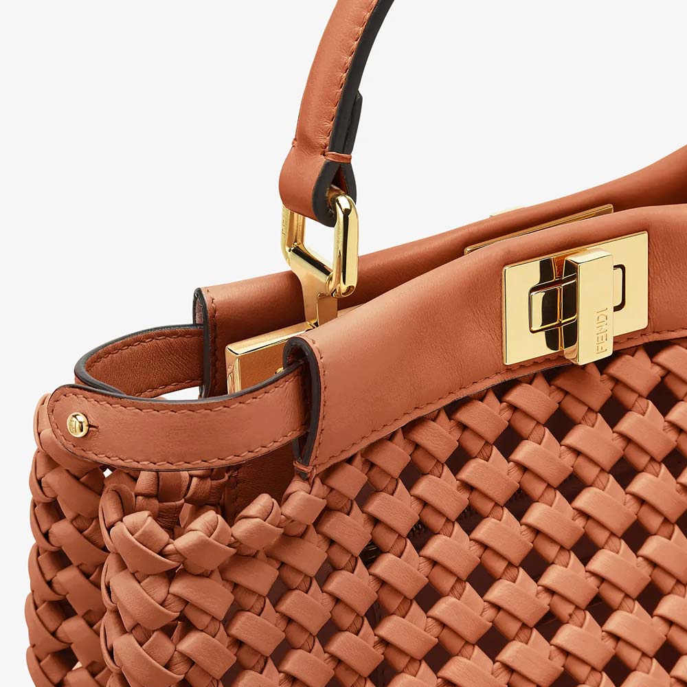 PEEKABOO MINI Brown Leather Interlace Bag - Crowned Bag