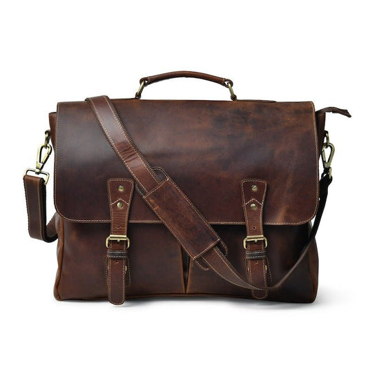 Personalized Monogrammed Buffalo Leather Messenger Laptop Satchel Bag - Crowned Bag