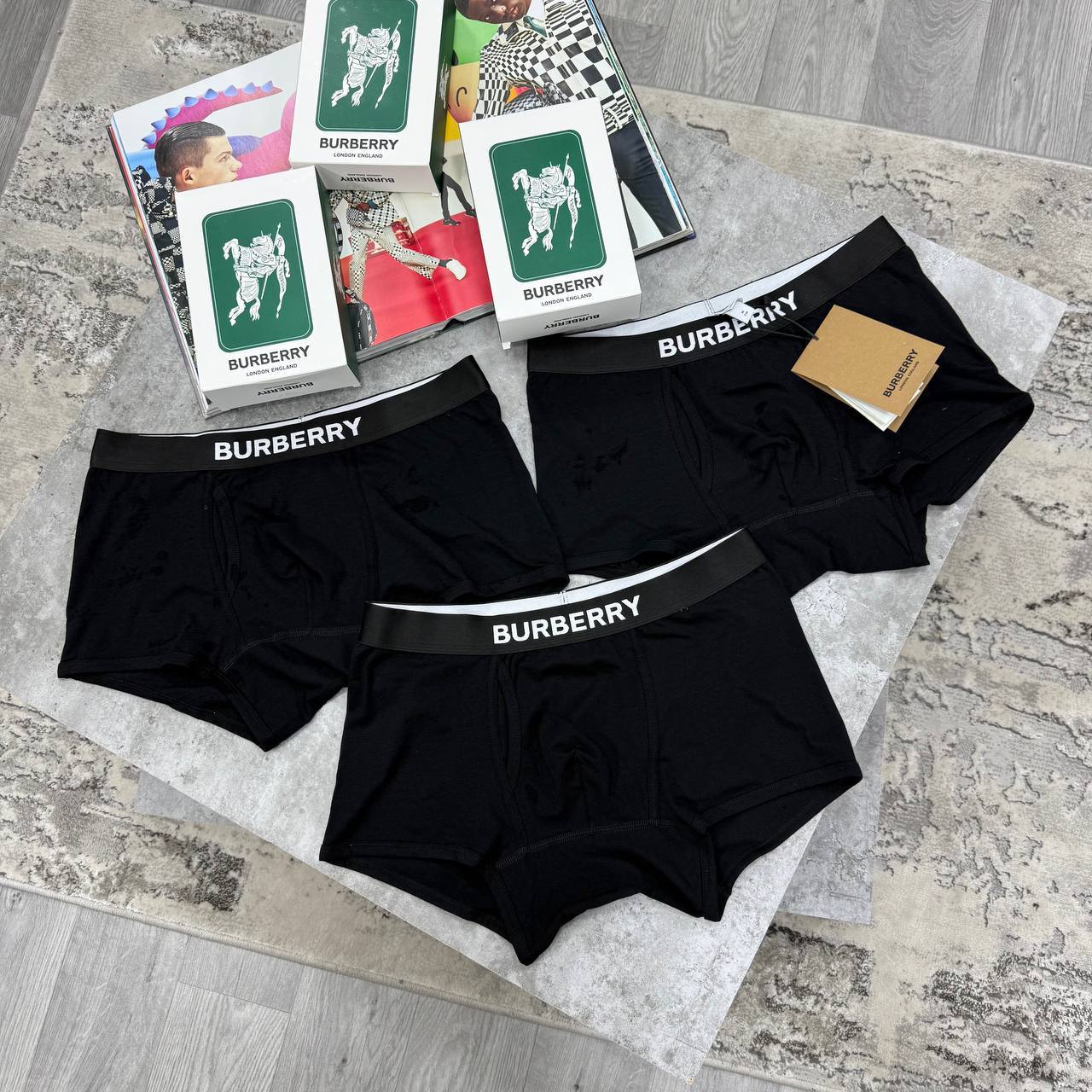 Burberry Logo-Print Boxer Shorts Pack of 3 in Black Men's Reps Sale UK Best Quality AAA Replica