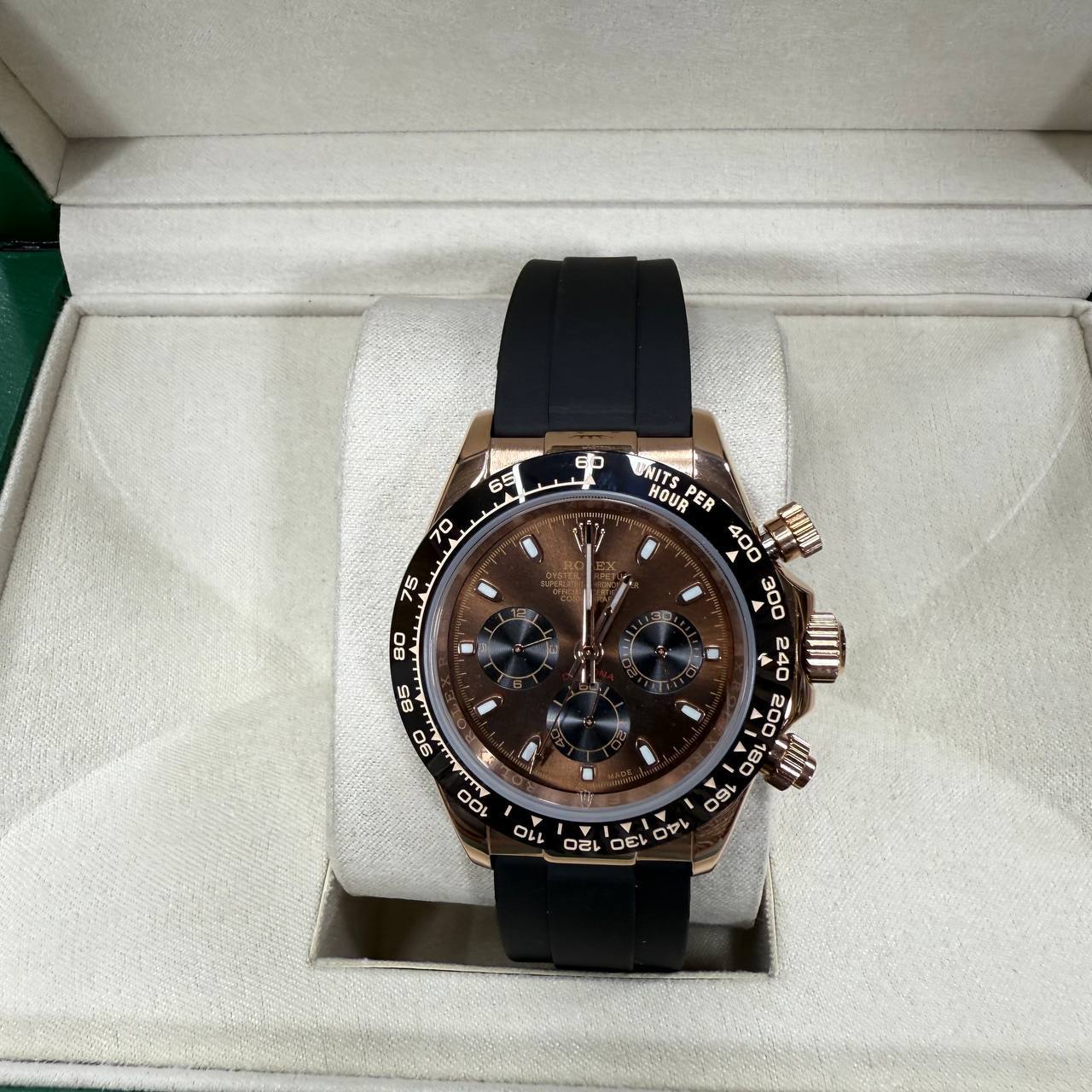 Rolex Cosmograph Daytona Men's Watch Reference 116515LN Everose Gold Case Chocolate Dial & Black Oysterflex Rubber Strap Reps UK Best Quality AAA Replica