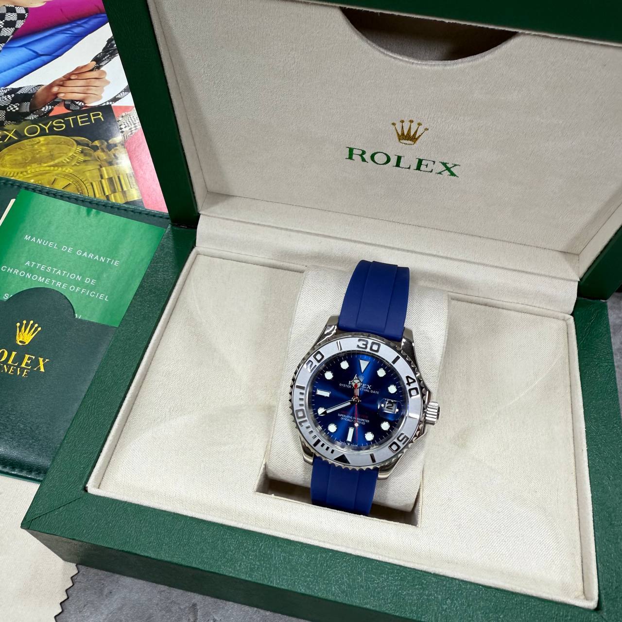 Rolex Yacht-Master Watch Men's Blue Dial & Blue Rubber Strap Reps UK Best Quality AAA Replica