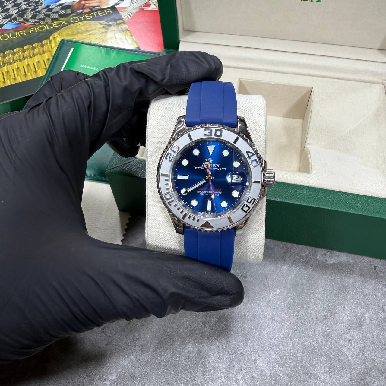 Rolex Yacht-Master Watch Men's Blue Dial & Blue Rubber Strap Reps UK Best Quality AAA Replica