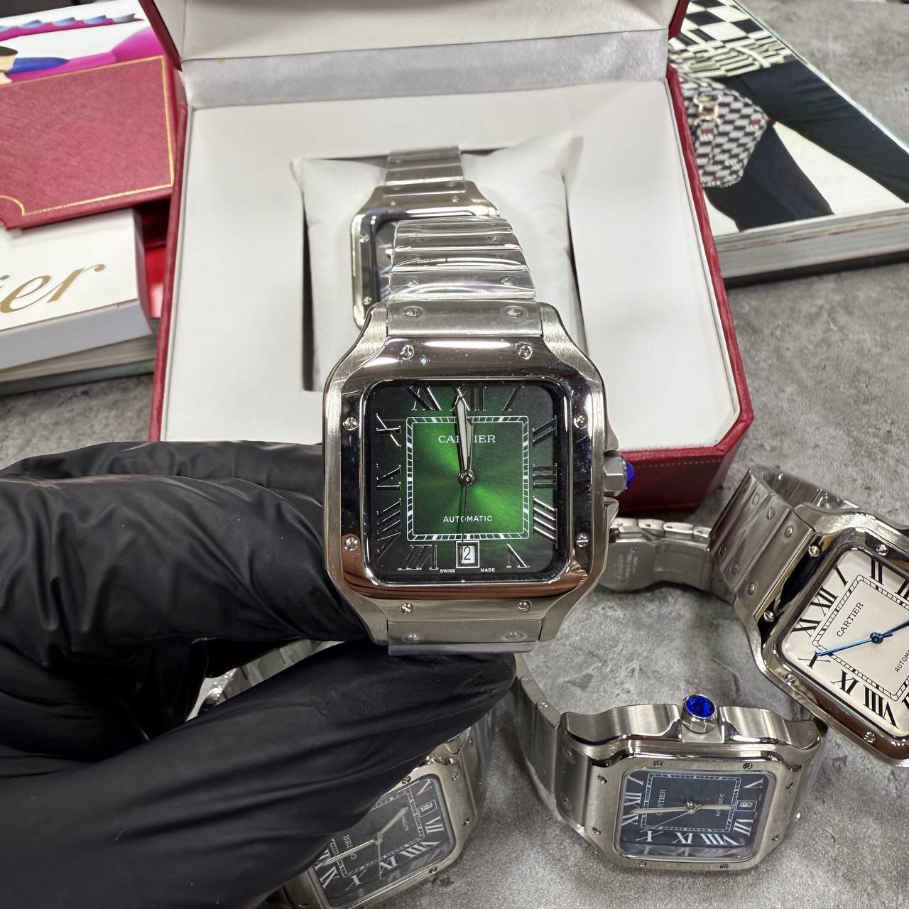 Cartier Santos de Cartier Men's Watch Green Dial 39.8mm Stainless Steel Case & Bracelet Reps UK Best Quality AAA Replica