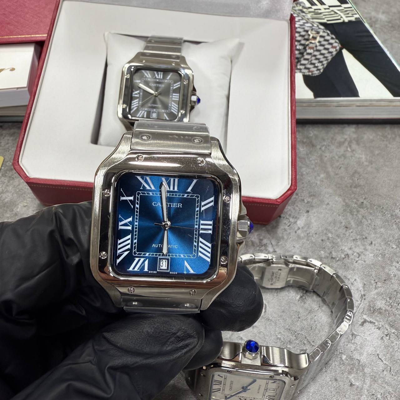 Cartier Santos de Cartier Men's Watch Blue Dial with 39.8mm Stainless Steel Case & Bracelet Reps UK Best Quality AAA Replica