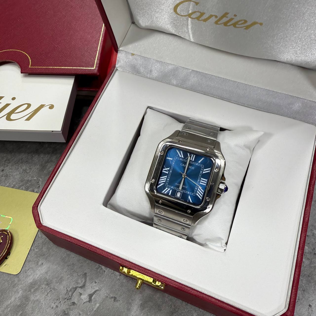 Cartier Santos de Cartier Men's Watch Blue Dial with 39.8mm Stainless Steel Case & Bracelet Reps UK Best Quality AAA Replica