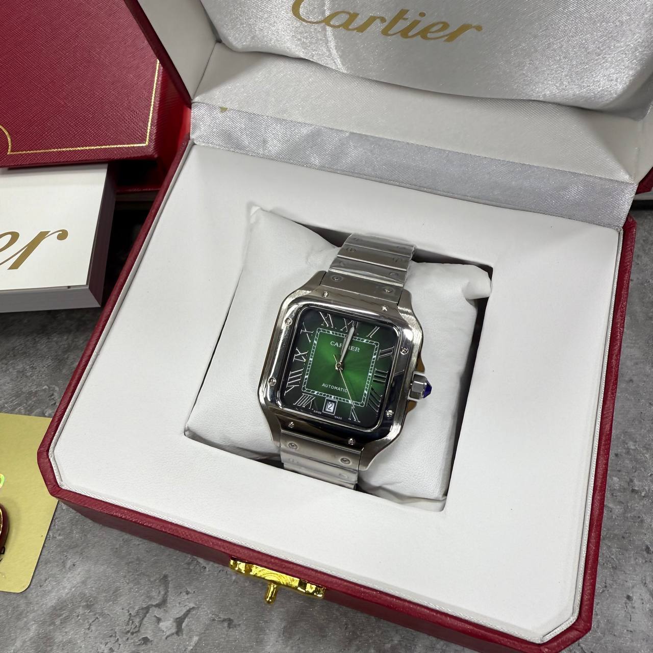 Cartier Santos de Cartier Men's Watch Green Dial 39.8mm Stainless Steel Case & Bracelet Reps UK Best Quality AAA Replica