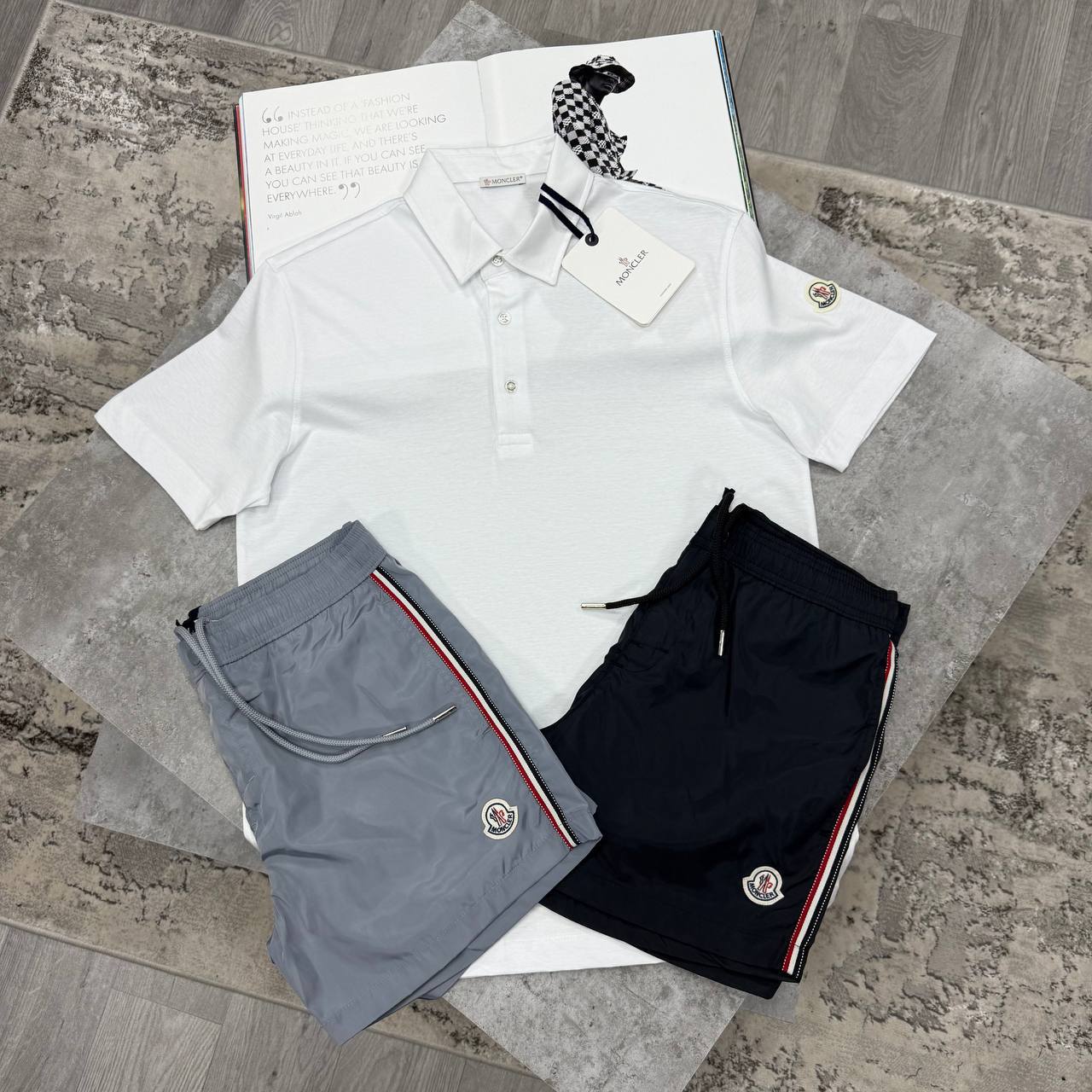 Moncler Logo Patch Cotton Pique Polo Shirts & Shorts Set Men's in Different Colors Reps UK Sale Best Quality AAA Replica