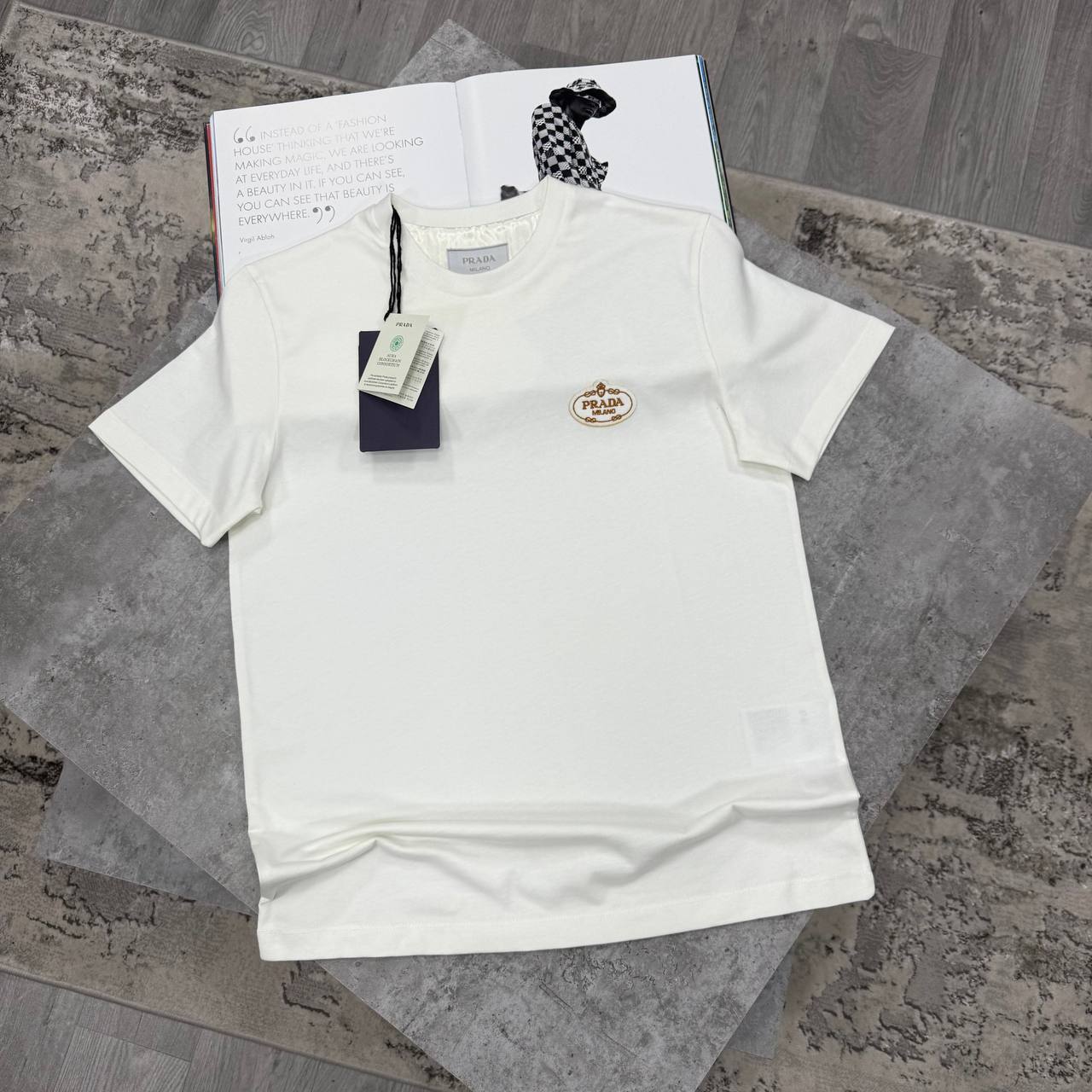 Prada Logo Embroidered T-Shirts Men's Women's in 2 Colors Reps UK Best Quality AAA Replica