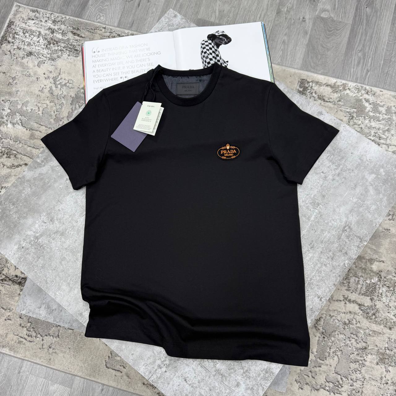 Prada Logo Embroidered T-Shirts Men's Women's in 2 Colors Reps UK Best Quality AAA Replica
