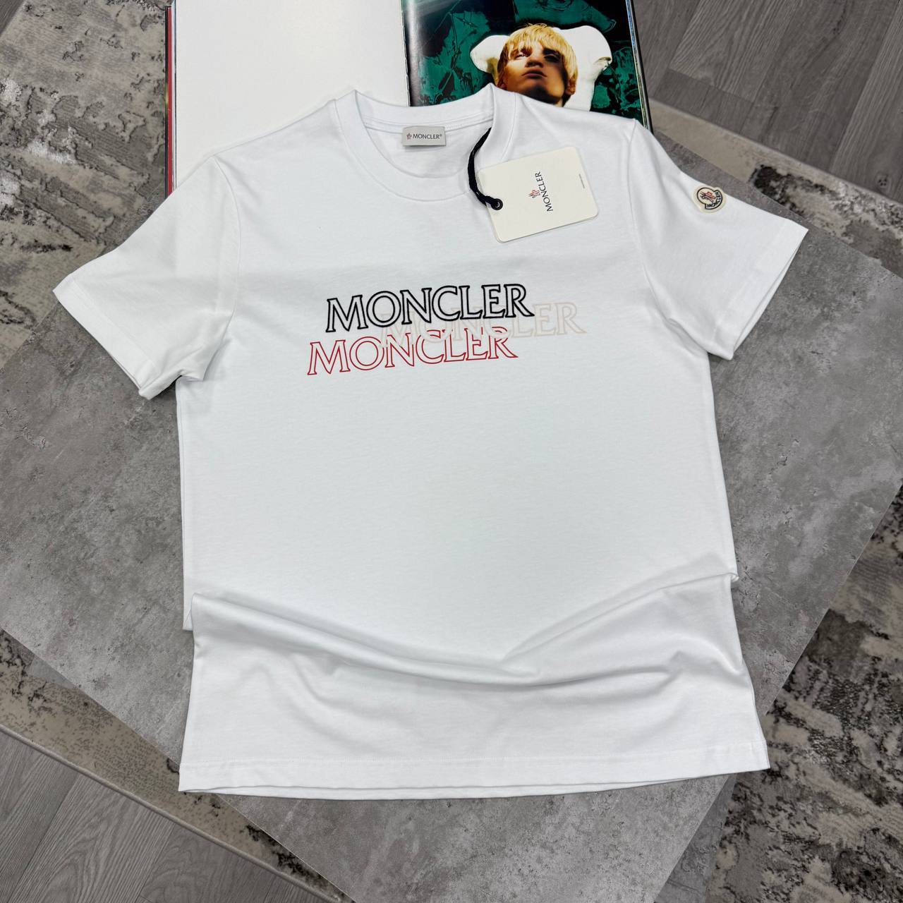 Moncler Tricolour Blurred Logo T-Shirt Men's Women's in Different Colors Reps UK Sale Best Quality AAA Replica