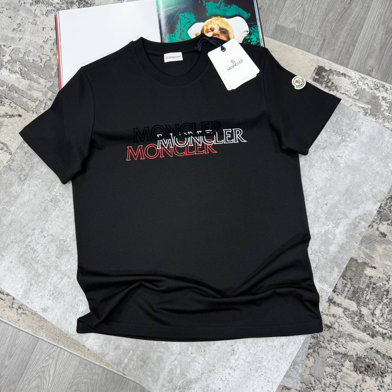 Moncler Tricolour Blurred Logo T-Shirt Men's Women's in Different Colors Reps UK Sale Best Quality AAA Replica
