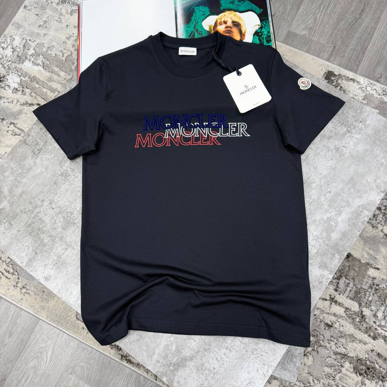 Moncler Tricolour Blurred Logo T-Shirt Men's Women's in Different Colors Reps UK Sale Best Quality AAA Replica