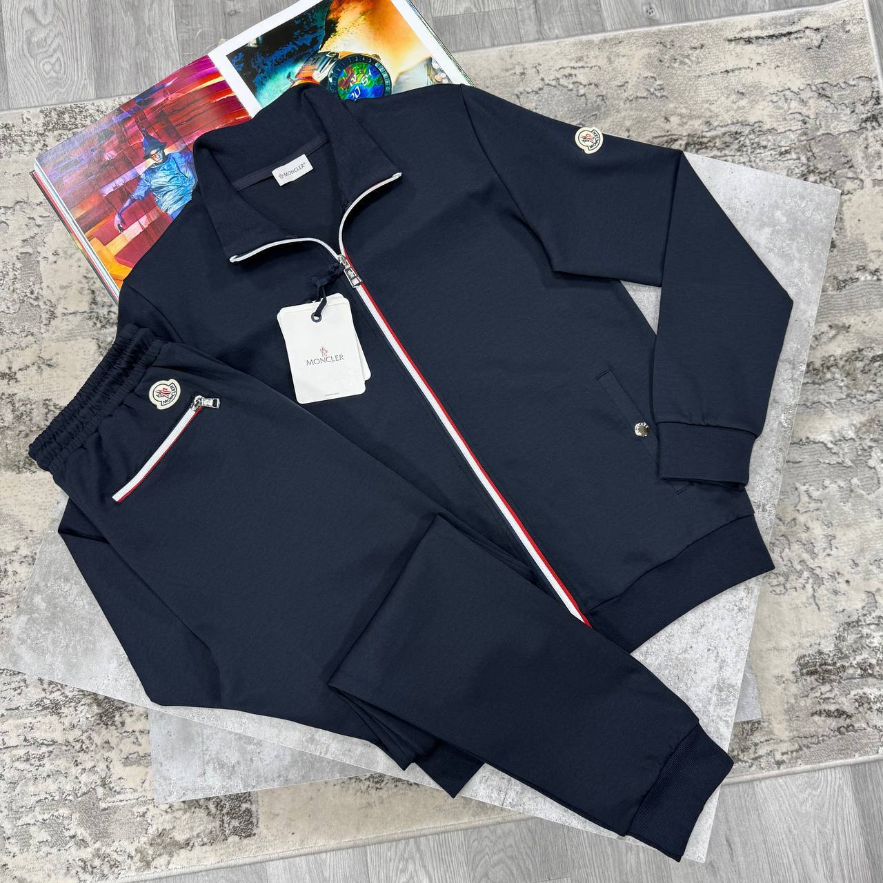 Moncler Logo Tricolour-Trim Tracksuit Men's in 2 Colors Reps Sale UK Best Quality AAA Replica