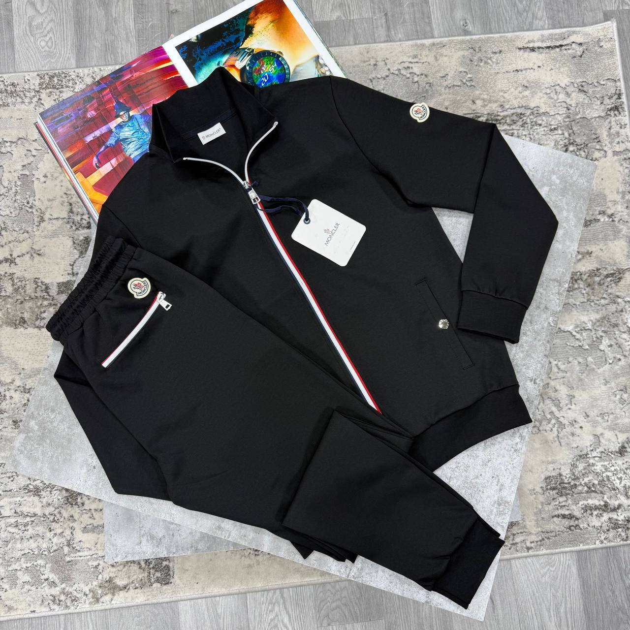 Moncler Logo Tricolour-Trim Tracksuit Men's in 2 Colors Reps Sale UK Best Quality AAA Replica