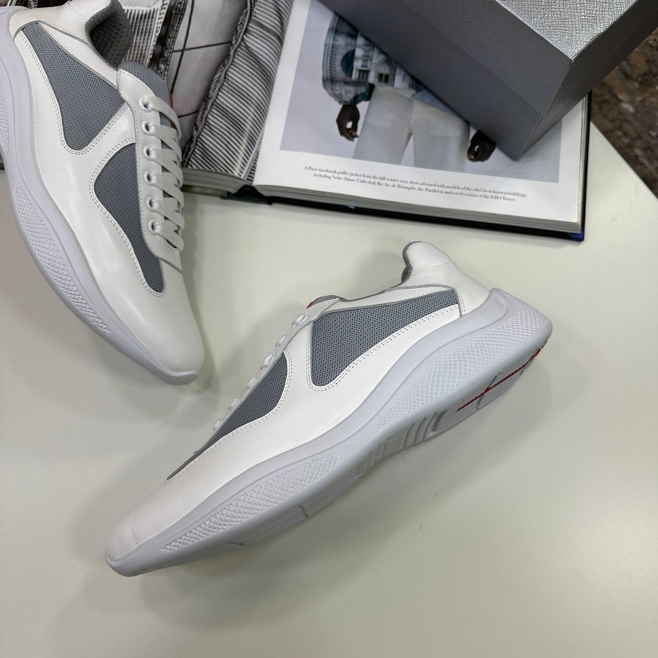 Prada America's Cup Rubber & Mesh Sneakers Men's in White Color Reps Sale UK Best Quality AAA Replica