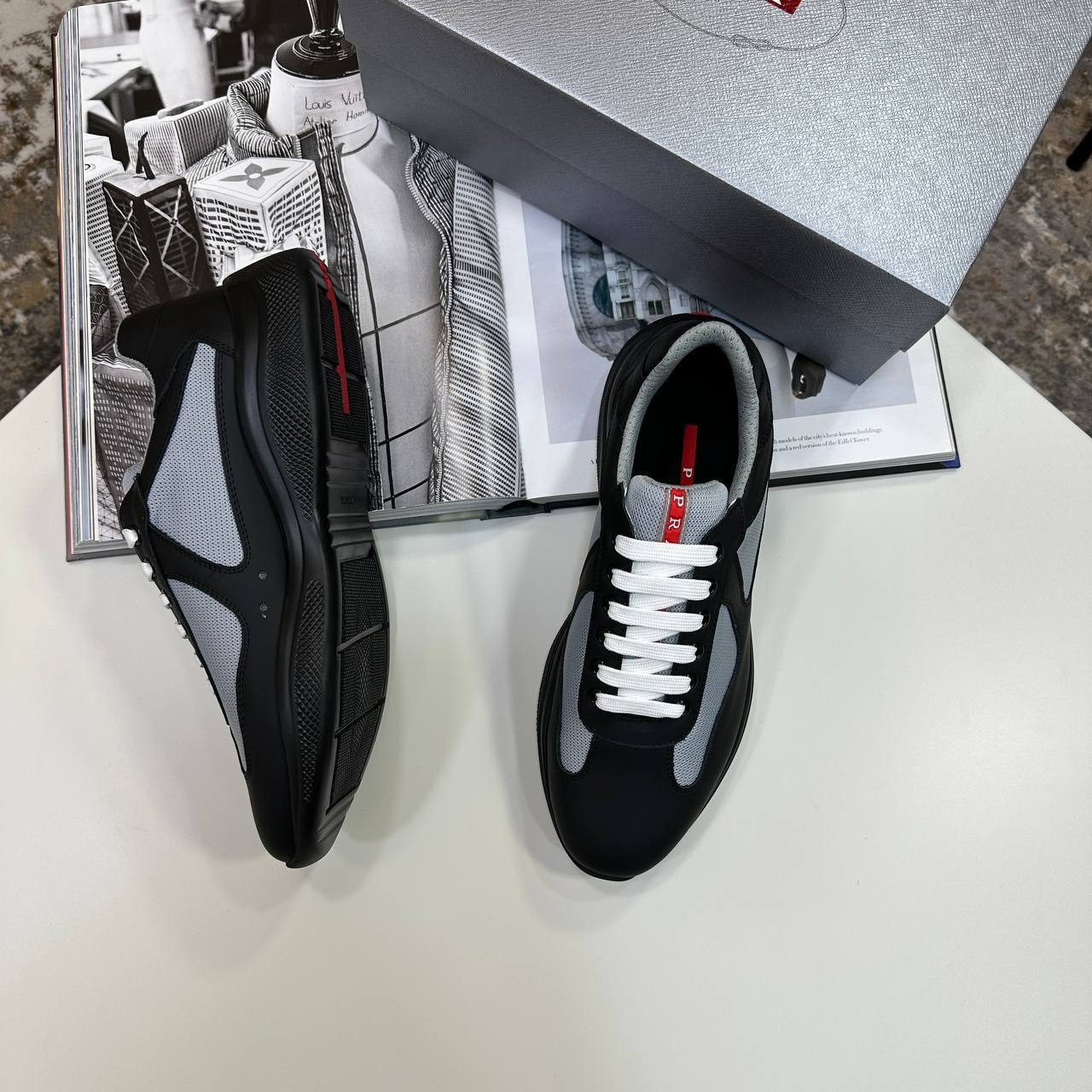 Prada America's Cup Rubber & Mesh Sneakers Men's in Black Color Reps Sale UK Best Quality AAA Replica