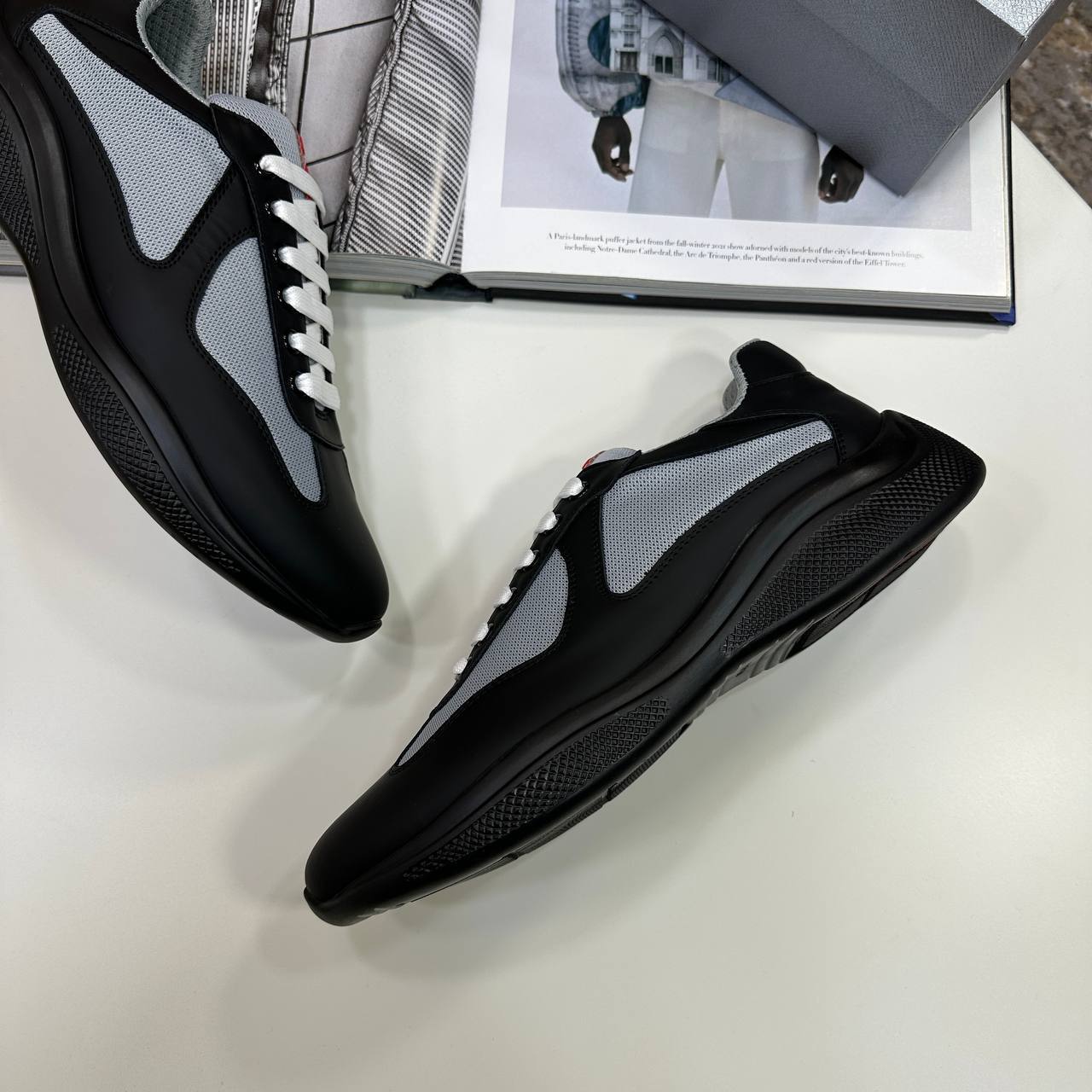 Prada America's Cup Rubber & Mesh Sneakers Men's in Black Color Reps Sale UK Best Quality AAA Replica