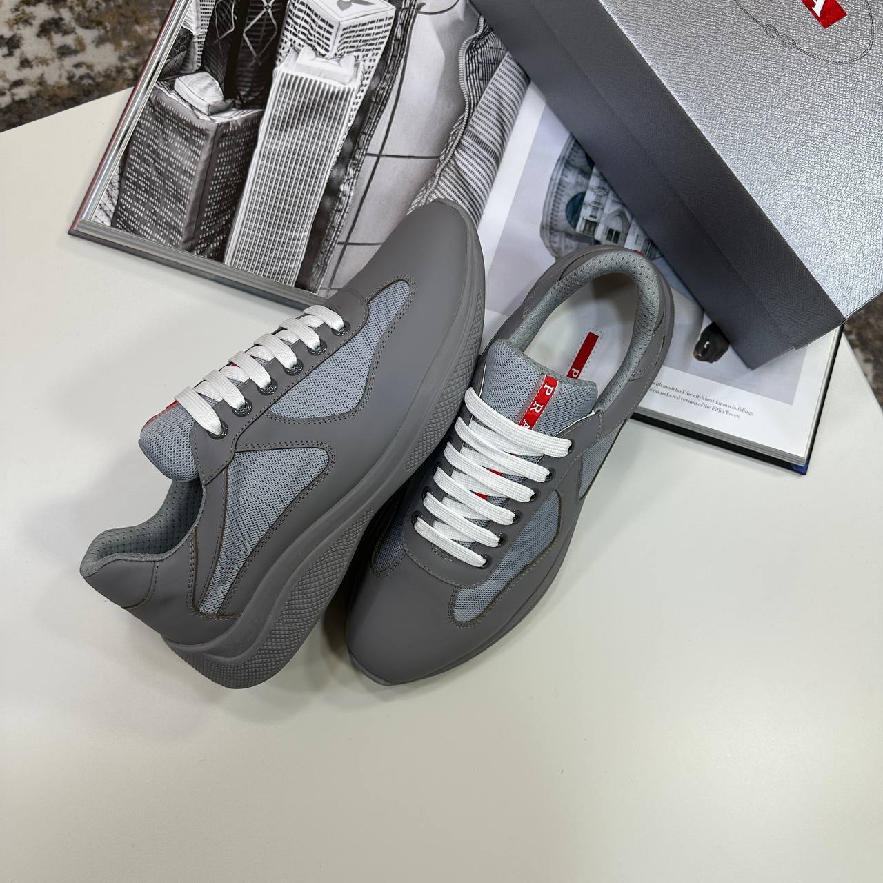 Prada America's Cup Rubber & Mesh Sneakers Men's in Grey Color Reps Sale UK Best Quality AAA Replica