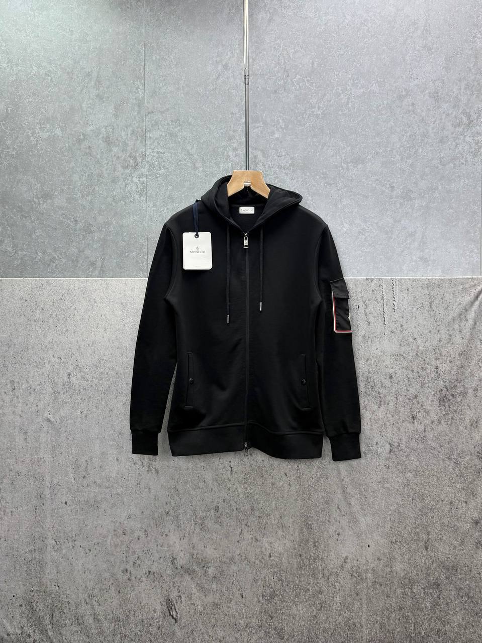 Moncler Sleeve Pocket Zip Up Hoodie Men's Women's in 2 Colors Reps UK Best Quality Sale AAA Replica
