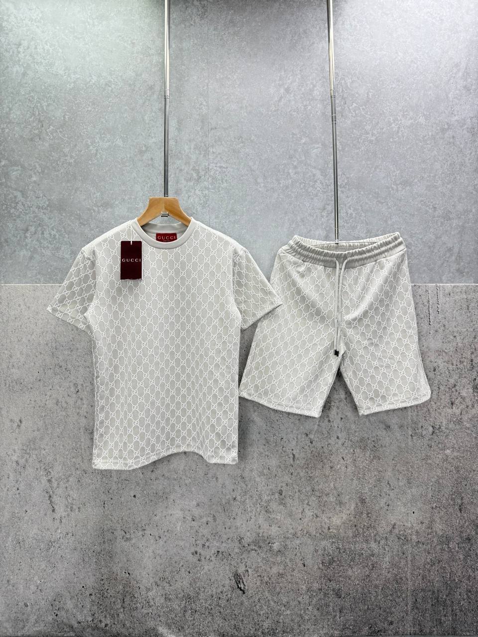 Gucci GG Monogram Logo Men's T-Shirts & Shorts Set in 2 Colors Reps UK Best Quality Sale AAA Replica