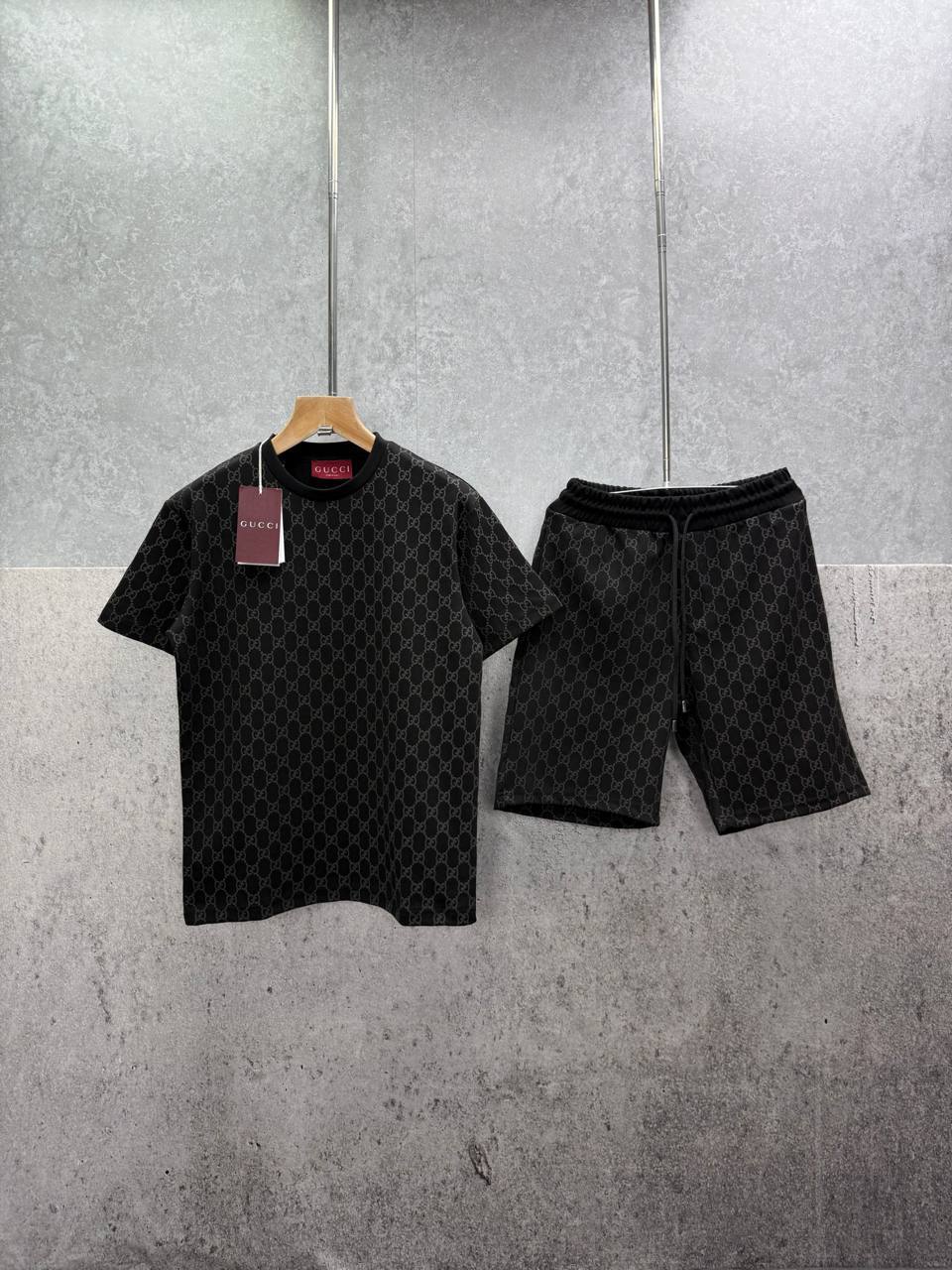 Gucci GG Monogram Logo Men's T-Shirts & Shorts Set in 2 Colors Reps UK Best Quality Sale AAA Replica