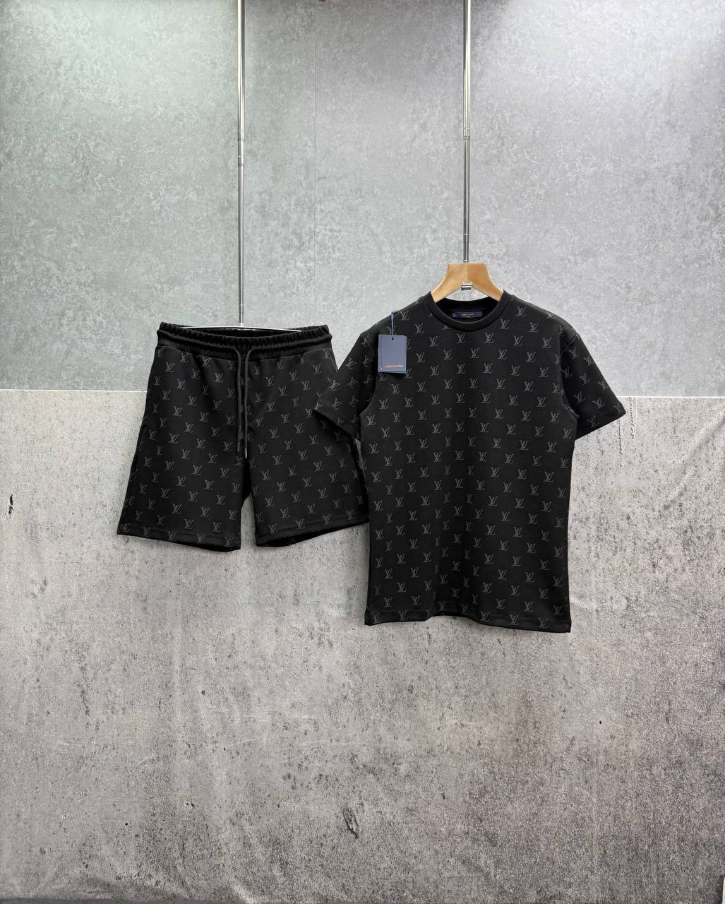 Louis Vuitton Monogram Embellished Men's T-Shirts & Shorts Set in 2 Colors Reps UK Best Quality Sale AAA Replica