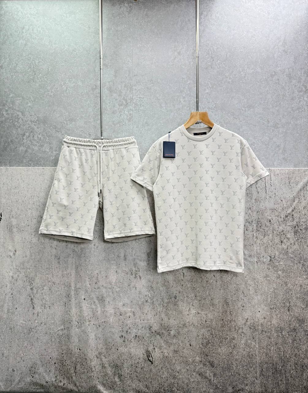 Louis Vuitton Monogram Embellished Men's T-Shirts & Shorts Set in 2 Colors Reps UK Best Quality Sale AAA Replica