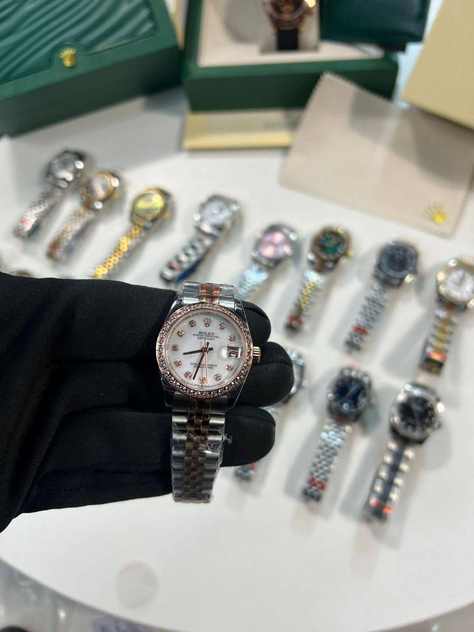 Rolex Lady-Datejust Two Tone Rose Gold Diamond Bezel White Dial Women's Watch Reps Sale UK Best Quality AAA Replica