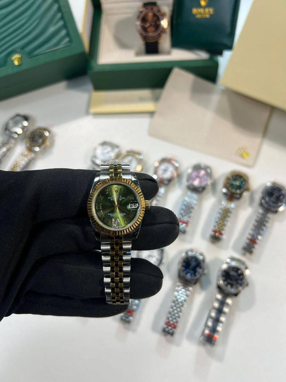Rolex Lady-Datejust Olive Green Roman Dial Two Tone Bracelet Women's Watch Reps Sale UK Best Quality AAA Replica