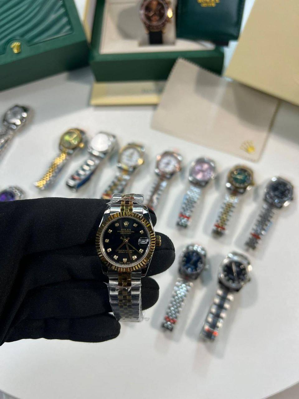 Rolex Lady-Datejust Fluted Bezel Black Dial Two Tone Jubilee Bracelet Women's Watch Reps Sale UK Best Quality AAA Replica