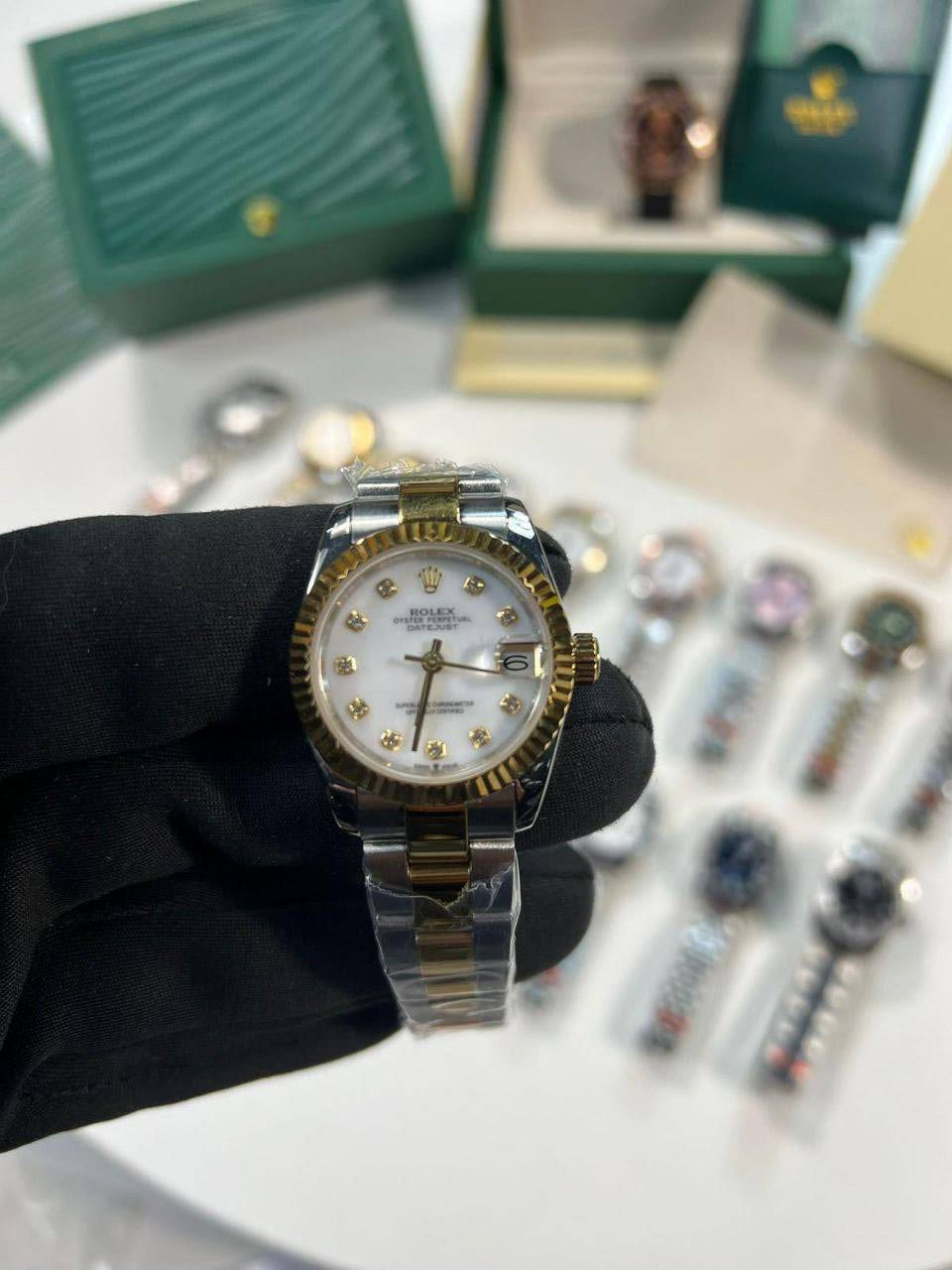 Rolex Lady-Datejust White Diamond Dial Fluted Bezel & Two Tone Bracelet Women's Watch Reps Sale UK Best Quality AAA Replica