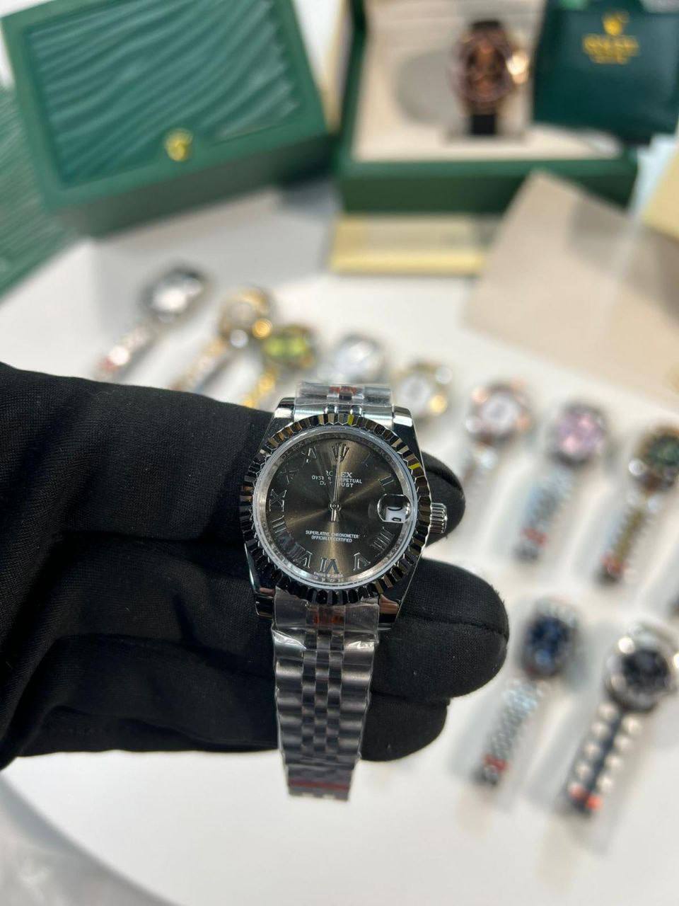 Rolex Lady-Datejust Grey Roman Dial Fluted Bezel & Silver Jubilee Bracelet Women's Watch Reps Sale UK Best Quality AAA Replica