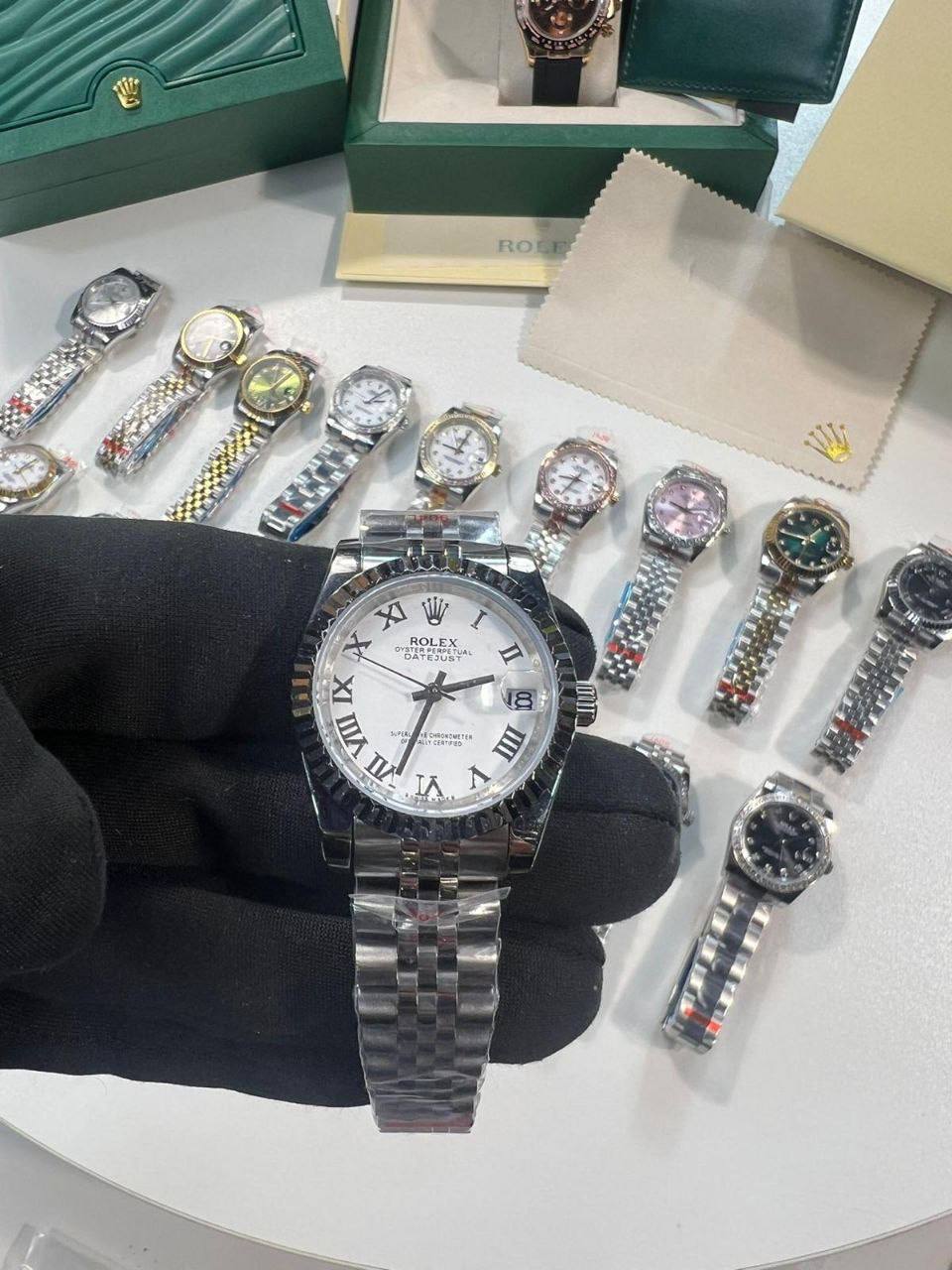Rolex Lady-Datejust White Roman Dial Fluted Bezel & Silver Jubilee Bracelet Women's Watch Reps Sale UK Best Quality AAA Replica