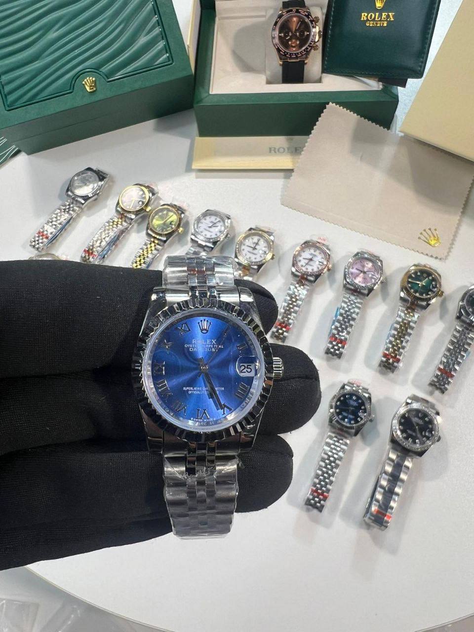 Rolex Lady-Datejust Blue Roman Dial Fluted Bezel & Silver Jubilee Bracelet Women's Watch Reps Sale UK Best Quality AAA Replica