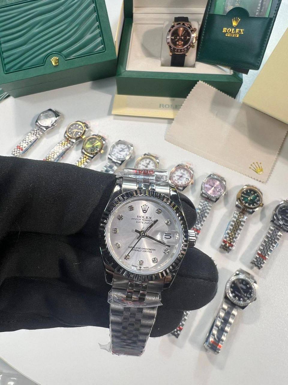 Rolex Lady-Datejust White Diamond Dial Fluted Bezel & Silver Jubilee Bracelet Women's Watch Reps Sale UK Best Quality AAA Replica